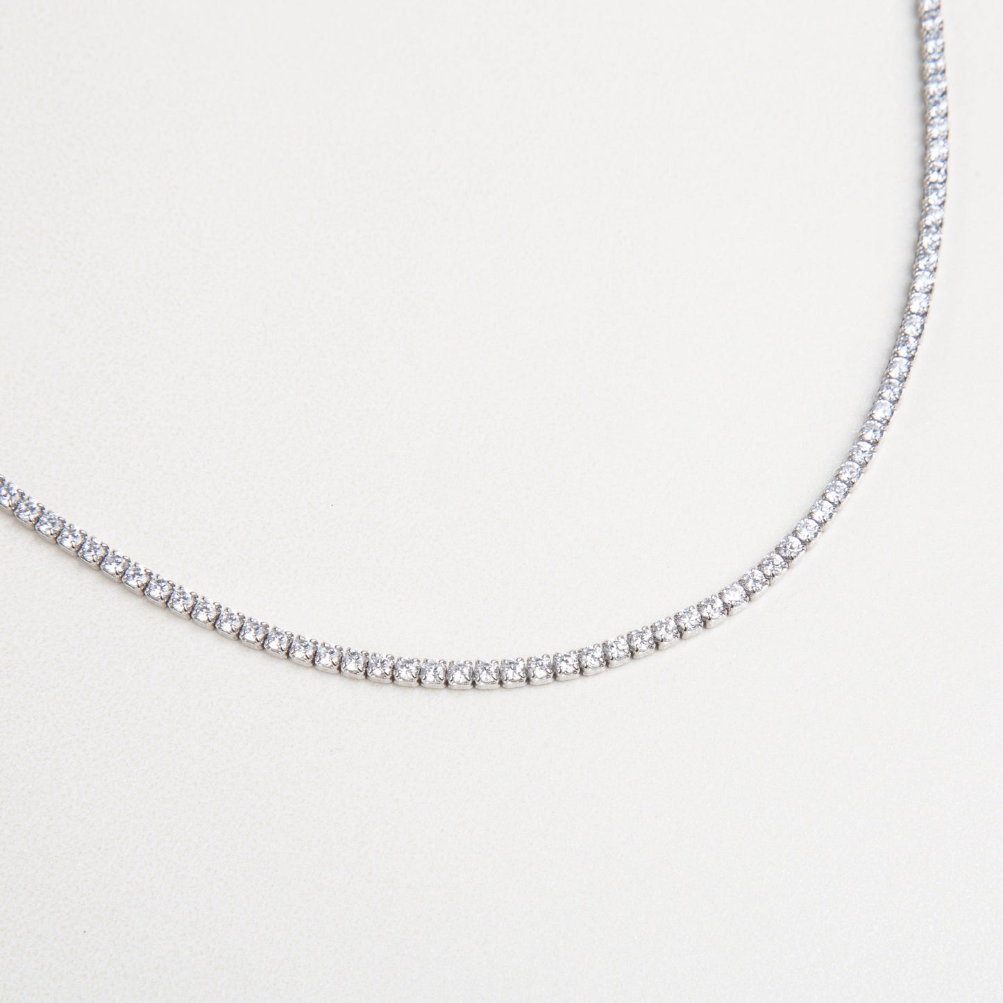 Collar tipo tenis 2 mm, Collar de zirconias pequeñas, Collar tenis fino, Collar brillante estilo tenis