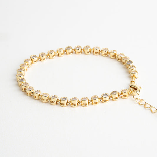 Pulsera elegante, Pulsera con zirconias, Pulsera Rodas Golden, Pulsera dorada 18K