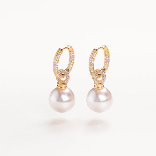Aretes con perla y zirconias, aretes colgantes, aretes de noche