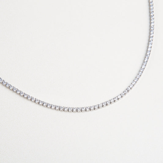 Collar tipo tenis 2 mm, Collar de zirconias pequeñas, Collar tenis fino, Collar brillante estilo tenis
