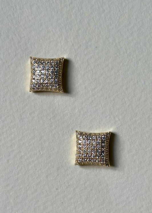 Aretes Cuadros Brillos Dorado