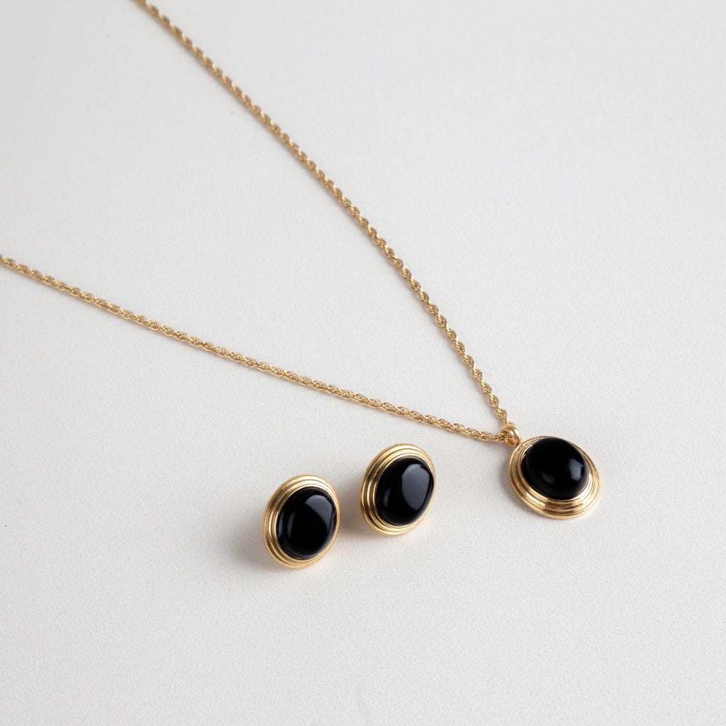 Set Onix, Collar piedra Onix, Aretes piedra Onix, conjunto trending, set de joyería moderna